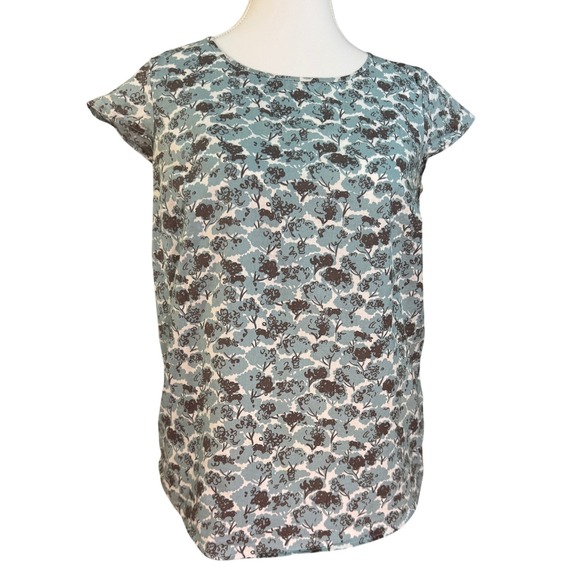 Boden Tops - Boden Floral Blouse Women Size 6R Blue Short Sleeve Cotton Keyhole Top BA047‎